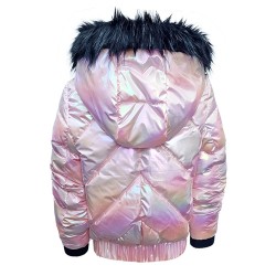 Дамско пухено яке с качулка, City Angels Jeans, Бледорозов лак, 6810